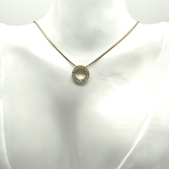 Gold-tone Circle Rhinestone Pendant Necklace - Picture 6 of 11
